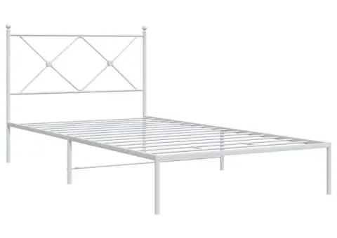Cadru de pat din metal cu tăblie, alb, 107x203 cm - 3/5
