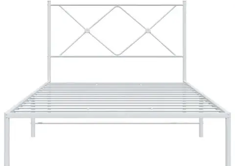 Cadru de pat din metal cu tăblie, alb, 107x203 cm - 4/5