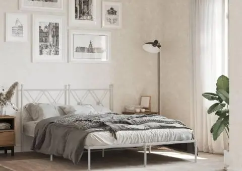 Cadru de pat metalic cu tăblie, alb, 140x190 cm - 1/5