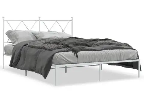 Cadru de pat metalic cu tăblie, alb, 140x190 cm - 2/5