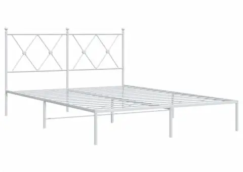 Cadru de pat metalic cu tăblie, alb, 140x190 cm - 3/5