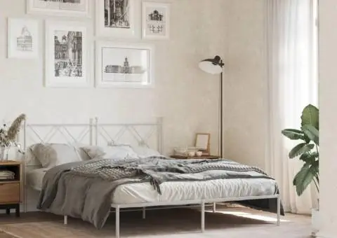 Cadru de pat metalic cu tăblie, alb, 150x200 cm - 1/5