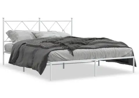 Cadru de pat metalic cu tăblie, alb, 150x200 cm - 2/5