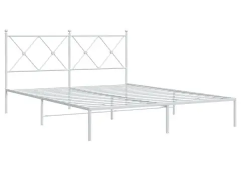 Cadru de pat metalic cu tăblie, alb, 150x200 cm - 3/5