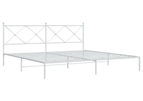 Cadru de pat metalic cu tăblie, alb, 200x200 cm - 3/5