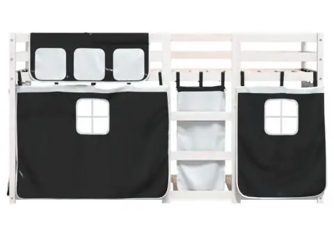 Pat supraetajat de copii perdele, alb/negru, 90x190 cm lemn pin - 5/5