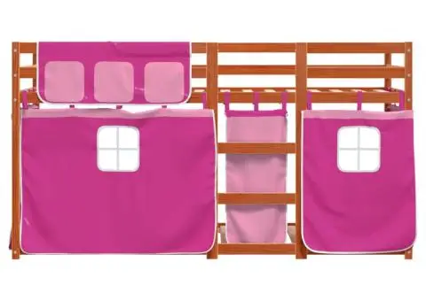 Pat supraetajat cu perdele, roz, 90x190 cm, lemn masiv pin - 5/5