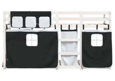 Pat supraetajat de copii perdele, alb/negru, 75x190 cm lemn pin - 5/5