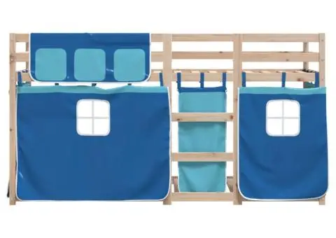 Pat supraetajat cu perdele, albastru, 75x190 cm, lemn masiv pin - 5/5