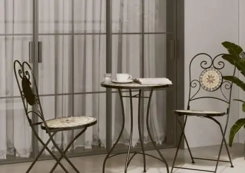 Masă de bistro mozaic, cărămiziu și alb, Ø50x70 cm, ceramică - 3/5