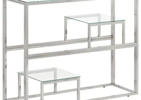 Măsuță consolă, oțel inoxidabil argintiu și sticlă securizată - 1/5