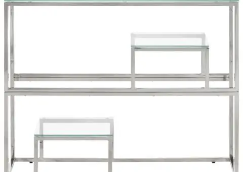 Măsuță consolă, oțel inoxidabil argintiu și sticlă securizată - 2/5