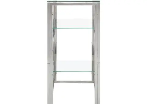 Măsuță consolă, oțel inoxidabil argintiu și sticlă securizată - 3/5