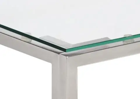 Măsuță consolă, oțel inoxidabil argintiu și sticlă securizată - 4/5