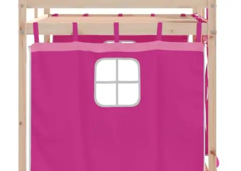 Pat supraetajat cu perdele, roz, 90x200 cm, lemn masiv pin - 5/5