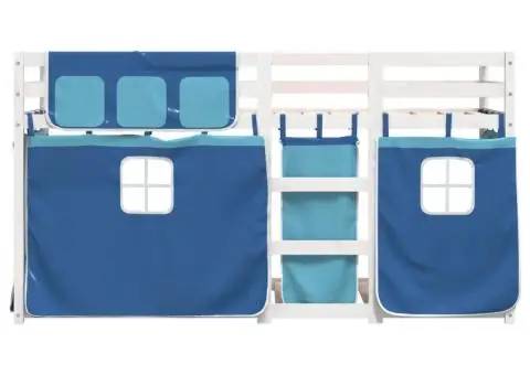 Pat supraetajat cu perdele, albastru, 90x200 cm, lemn masiv pin - 5/5