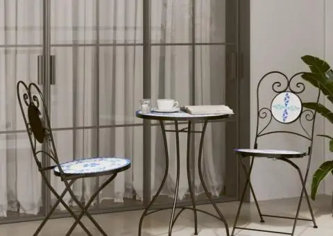 Masă de bistro, albastru și alb, Ø50x70 cm, ceramică, mozaic - 3/5