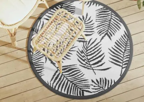 Covor de exterior, ARAKIL alb și negru, Ø120 cm, PP - 1/5