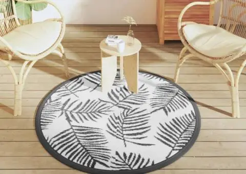 Covor de exterior, ARAKIL alb și negru, Ø120 cm, PP - 3/5