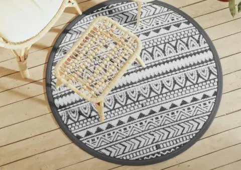 Covor de exterior, ARAKIL negru, Ø120 cm, PP - 1/5