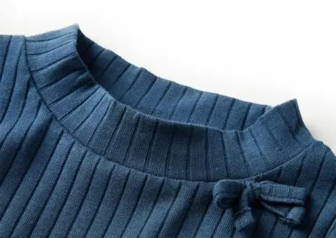 Tricou de copii cu mâneci lungi, tricot cu nervuri, bleumarin, 116 - 3/5