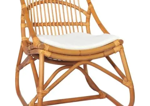 Scaun din ratan, maro deschis, pânză de in - 1/5