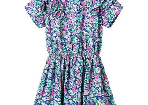 Rochie pentru copii, mâneci cu volane, albastru cobalt, 140 - 1/5