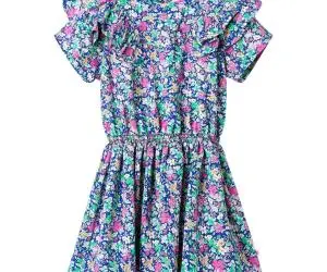 Rochie pentru copii, mâneci cu volane, albastru cobalt, 140
