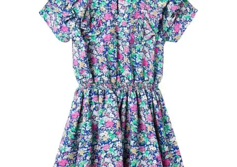 Rochie pentru copii, mâneci cu volane, albastru cobalt, 140 - 2/5