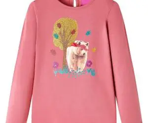 Tricou pentru copii cu mâneci lungi, roz antichizat, 140