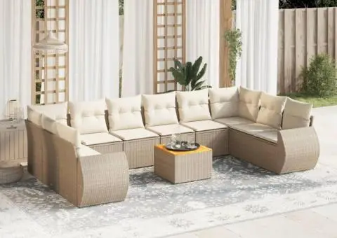 Set canapele de grădină cu perne, 11 piese, bej, poliratan - 1/3