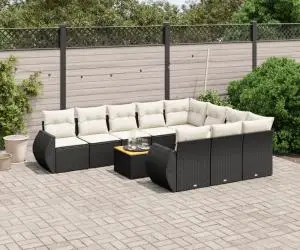 vidaXL Set canapele de grădină cu perne, 11 piese, negru, poliratan
