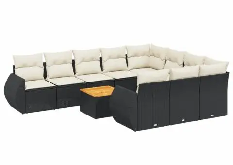 Set canapele de grădină cu perne, 11 piese, negru, poliratan - 2/3