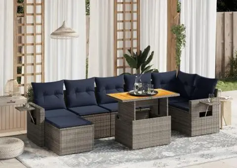 Set canapele de grădină cu perne, 8 piese, gri, poliratan - 1/4