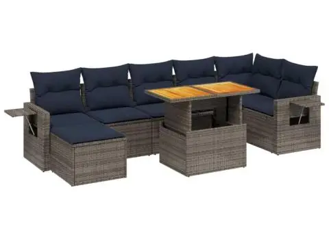 Set canapele de grădină cu perne, 8 piese, gri, poliratan - 2/4