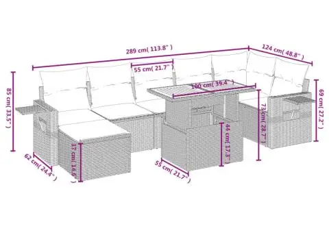 Set canapele de grădină cu perne, 8 piese, gri, poliratan - 4/4