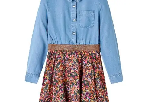 Rochie pentru copii cu mâneci lungi, bleumarin și albastru denim, 92 - 1/5