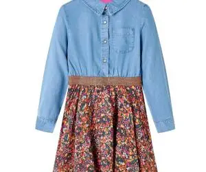 Rochie pentru copii cu mâneci lungi, bleumarin și albastru denim, 92