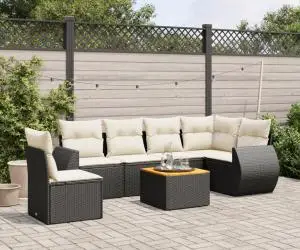 vidaXL Set canapele de grădină cu perne, 7 piese, negru, poliratan