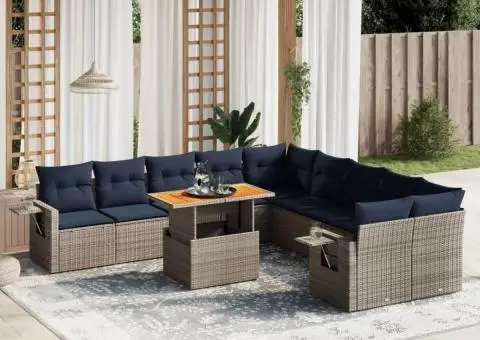 Set canapele de grădină cu perne, 11 piese, gri, poliratan - 1/3