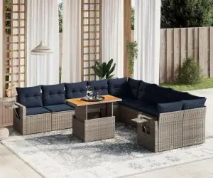 vidaXL Set canapele de grădină cu perne, 11 piese, gri, poliratan