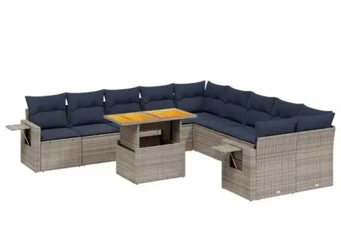 Set canapele de grădină cu perne, 11 piese, gri, poliratan - 2/3