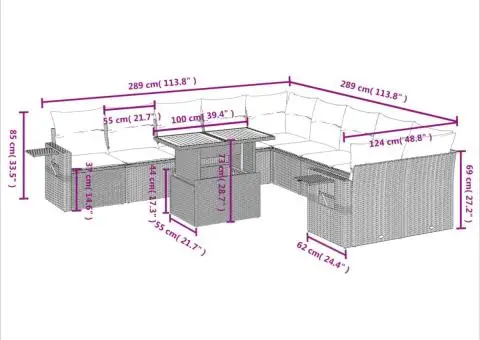 Set canapele de grădină cu perne, 11 piese, gri, poliratan - 3/3