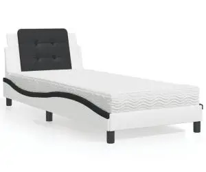 vidaXL Pat cu saltea, alb și negru, 90x190 cm, piele ecologică