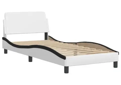 Pat cu saltea, alb și negru, 90x190 cm, piele ecologică - 4/5