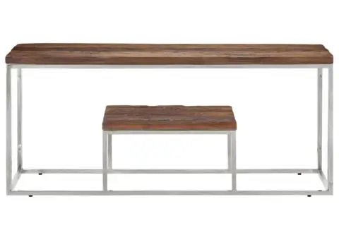 Măsuță cafea, argintiu, oțel inoxidabil și traverse lemn masiv - 2/5