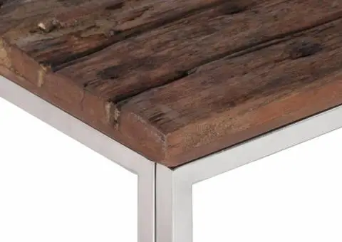 Măsuță cafea, argintiu, oțel inoxidabil și traverse lemn masiv - 4/5