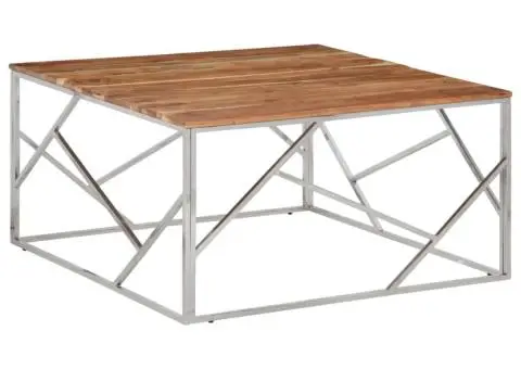 Măsuță de cafea, argintiu, oțel inoxidabil și lemn masiv acacia - 1/5