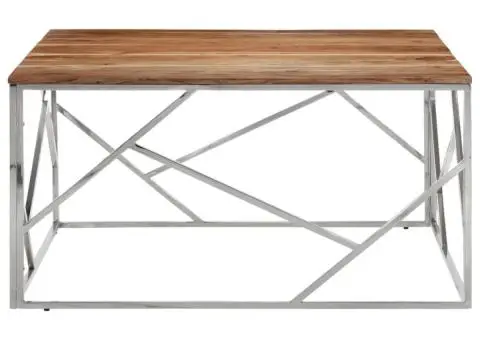 Măsuță de cafea, argintiu, oțel inoxidabil și lemn masiv acacia - 2/5