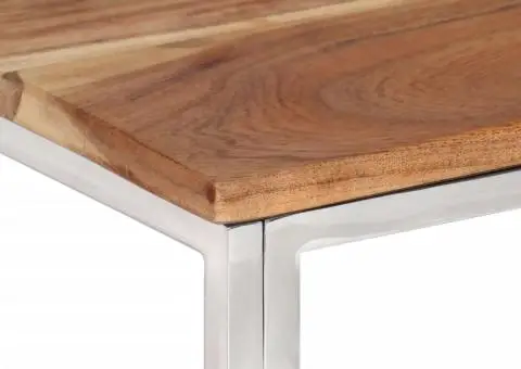 Măsuță de cafea, argintiu, oțel inoxidabil și lemn masiv acacia - 4/5